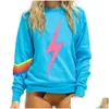 Women'S Hoodies & Sweatshirts Women S 2023 Autumn And Winter Elastic Sweatshirt Rainbow Print Round Neck Plover Nation 5 Srtipe Sweat Dhj49