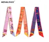 Menglinxi Bag Twillies New Women Small Twill Silk Scarf Scarf Print Headdress Handle Bag Ribbon Long Scarves1091327