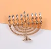 Pins Brooches Classic 9 Menorah Brooch For Mens Women Israel Jewish Hanukkah Jewelry Stainless Steel Candlestick Pins Shirt Badge