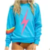 Women's Hoodies Sweatshirts Women S 2023 Autumn and Winter Elastic Sweatshirt Rainbow Print Round Neck Plover Nation 5 Srtipe Sweat DHJ49