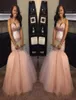2017 African Blush Pink Sequin Sirène Robes de bal Crystal Sweetheart Tulle Trulle Train Longueur Forme Formelle Forme Forme P5161046