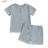 Clothing Sets Clothing Sets Summer Soft Cotton Toddler Boys Girls Outfits Solid Color Short Sleeve T-Shirt And Elastic Shorts For Kids Children Clothes C240413