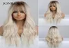 Synthetic Wigs JONRENAU Wavy Blonde Platinum For Women With Bangs Ombre Dark Long Wave Wig Party Daily Heat Resistant Fibre Hair8290068