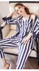 Vêtements à domicile 2024 Printemps Autumn Femmes Silk Stripes en satin Pyjamas Pantalons lingerie Set Night Robe Quatre pièces Vêtements de sommeil Demale Nightswear