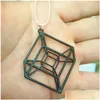 Colliers pendants One Piece Hypercube - Collier géométrie en or / sier Collier Tesseract Math Gift with 50cm Chain Drop Liviling Bijoux P DHDVA