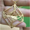 Colliers pendants One Piece Hypercube - Collier géométrie en or / sier Collier Tesseract Math Gift with 50cm Chain Drop Liviling Bijoux P DHDVA