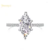 Cluster anneaux brillant U S925 Silver High Carbon Diamond Marquise Cut Gems Ring Fine Bijoux pour les femmes anniversaire