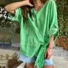 Blouses femininas Viagem 2024 Solid Solid Ajustable Lady Tops Tops Pullover Summer O-pescoço NOT Camise