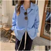 Chemises pour femmes Arrivée Spring Femmes All-Matched Korean Style Col Collier Blouse Loose Lot Long Single Breasted Casual Dhaq4