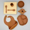 Tassen Non-Rutsch-Säuglinge Lernlöffel Trinken Training Tasse Fütterungsschale Kleinkind Saugschild Kinder essen Silikon-Baby-Tischgeschirr Set