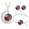 Bracelet, Earrings & Necklace Tree Of Life Bracelet Stud Jewelry Sets Glass Cabochon Chains Fashion Jewellry For Women Kids Drop Deli Dhhrv