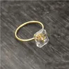 솔리테어 링 오리지널 새로운 다이아몬드 스터드 직사각형 독특한 오프닝 조절 가능한 14K 옐로우 골드 우아한 고급 레트로 숙녀 쥬얼리 DH4VV