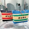 Paja miumiubag shop gran bolso de bolsas de playa mujer verano rayas de lujo hombro ganchillo bolso de viaje de tejido de manipulación de mano