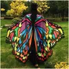 Lenços mulheres novas colorf Butterfly Wing Cape Chiffon Long Festy Party Party elegante pavão de pavão de xale embrulhada em toalha de praia Saronk er gota del dhiub