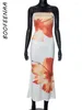 Casual Dresses Boofeenaa Floral Print Summer Vacation Outfits Woman 2024 Elegant Sexig stropplös Long Dress Beach Resort Wear C85-BC20