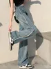 Frauen Jeans Wide Leg Women Side Stripe Franed Frühling Herbst European Style Retro High Street All-Match Fashion Casual 2024 Harajuku