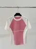 Dames T-shirt Designer Brand 2024 Spring/zomer Nieuwe slank fit kleurblokkering mode taille sluiting korte mouw half veelzijdige gebreide t-shirt top voor vrouwen owe1