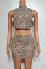 Stage Wear Sparkly Drilling Process Rhinestone Crystald 2 PCS Set Top en Rok Sexy Night Club Summer Bling Party