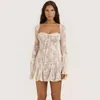 Casual Dresses Lace Bell-Bottom Long Sleeve Tied A- Line Dress Tide Flare