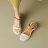 Klädskor kvinnor sommar sandaler romersk avslappnad spännband för chunky häl blandad färg zapatos mujer