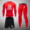 Stelt heren sportkleding Running Fitness Leggings Nieuwe Quick Dry Gym workout Set Bodybuilding T -shirt CCCP Compressie Sportpak