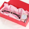 Wristwatches Fashion Pink Watch Glasses Set Women Casual Leather Belt Watches Simple Ladies Quartz Dress Clock Montre Femme