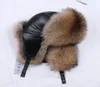 Winter Men S 100 Real Silver Pur Bomber Hat Raccoon Ushanka Cap Trapper Russo Man Hat Caps Caps Couro 2208177144028