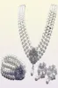 Rhodium Silver Tone Ivorycream Pearl Bridal Jewelry Set Wedding Halsband Armband och örhängen SETS7319675