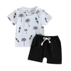 Set di abbigliamento per bambini 2 pc outfit stampa a manica corta t-shirt e pantaloncini elastici set per ragazzi abiti estivi per ragazzi