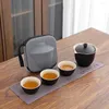 Teewaren -Sets LINTINGINGHAN tragbarer Teaset Travel Tea Set Chinese Keramik Mini Gongfu Teekanne mit 3 Teetassen für Zuhause und Büro