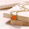 Hänge halsband orange opal runda form 14k gult guld för kvinnor geometriska choker halsar smycken gåvor släpp leveranshängen dhaq2