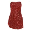 Casual Dresses PixieKiki Sparkly Sequins Gold Red Birthday Dress Luxury Party Night Club Outfits Tube Mini Y2k Coquette Clothes P94-DD33