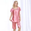 Hemkläder Summer Solid Womens Sleeping Pyjama Set Kne Längd Kvinnor Underkläder Kort ärm Pijama Feminino Night Suit