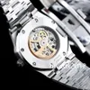 15407 Diamonds Mens Watch Watch Double Balance Wheel OpenWorking Dial Автоматическое из нержавеющей стали сапфировые хрустальные наручные часы 41 мм