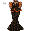 Bintarealwax Africa Style Two Piece Dress Skirt Set Dashiki Elegant Clothing Ruffles Crop Top and Skirt Women Sets for Wedding WY9085