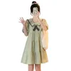 マタニティドレス韓国スタイルの夏のファッション妊婦ボールガウンドレスプレッピースタイル短袖ボウノットカラーマタニティルーズドレスかわいい240413