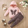 Clothing Sets Autumn Girls' Style Hooded Quilted Plaid Butterfly Embroidered Sweater Leopard Print Pants Suit Soft Kids Fashion