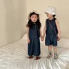 Clothing Sets 2024 Summer Brother Sister Denim Outfits Retro Solid Boy Children Sleeveless Tops Short 2pcs Girl Baby Cotton Casual Skirt