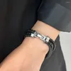 Bracelets de liaison chaîne de boîtes en couches étanche Bracelet en acier inoxydable Retro PVD Couleur noire accessoires de main pour les hommes usure quotidienne