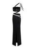 Lässige Kleider 2024 Sommer Frauen sexy 2 Stücke Bodycon Long Verbandkleid Big Crystal Diamond Fashion Nachtclub Party Feiern Sie