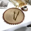 Tavol tavolo da cucina imitazione in filo di cotone tappetino intrecciato piastradatta rotonda accessori per decorazioni a prova di calore