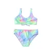 Two-Pieces Tie Dye Girls Swimsuit Kids 7-16 Years Two Piece Childrens Swimwear Ruched Front Bikini Set Teen Bathing Suit 2022 Beachwear