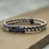 Charm Bracelets 2024 Mens Leather Bracelet Bilayer Wrap Braslet Bangle Handmade Weaven Leisure Accessories Pulsera Hombre Punk Jewelry Joias