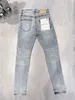 Purple Brand Jeans Fashion High Quality With High Street Holes Ernised and Repaired Low Haded Tight Denim Pants