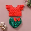 Clothing Sets Baby Girl 2 Piece Summer Outfits Round Neck Sleeve Dot Print Tops 3D Bow Watermelon Shorts Infant Toddler Set