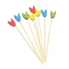 Vork 100 stks fruitstok bamboe pick buffet cupcake fork feest dessert salade tandenstokers cocktail spies voor bruiloft decor