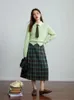 Faldas Dushu Retro Style Slim A-Line Half Skirt Autumn Plaid Women Black Green Women Casual