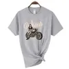 Sommaramerikansk retro kortärmad o-hals motorcykel tryckt t-shirt kvinnor mode enkel 100% bomull tvättade avslappnade sporttoppar
