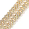 True Gold Plated Pearl 4 Rows Zirkon 20mm Hiphop Zware Miami Cubaanse ketting Ketting Bracelet Sieraden Set