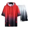 Men's Tracksuits Men Activewear Set Summer Casual Hooded Top Wide Leg Shorts In Gradient Color Loose Fit Tracksuit With Elastic